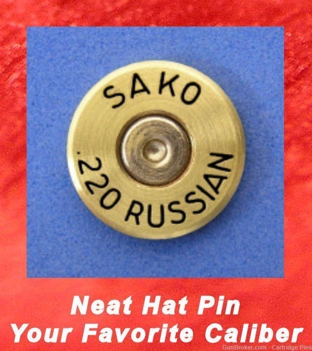 SAKO Brass  220 RUSSIAN  Cartridge Hat Pin  Tie Tac  Ammo Bullet-img-0