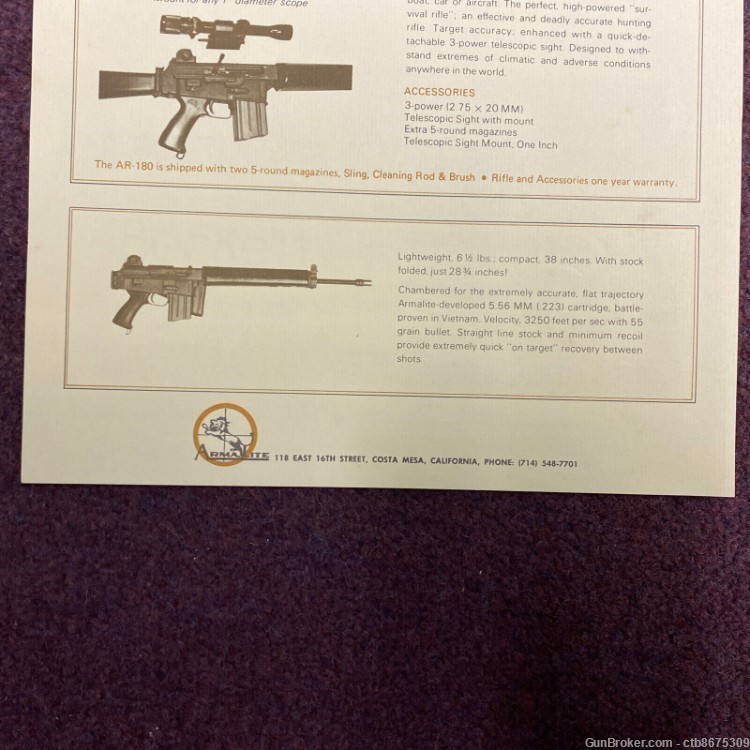 Armalite AR-180 Flyer Poster Advertisement 8.5 X 11 Inches-img-1