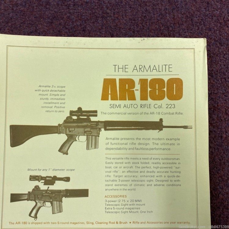 Armalite AR-180 Flyer Poster Advertisement 8.5 X 11 Inches-img-3