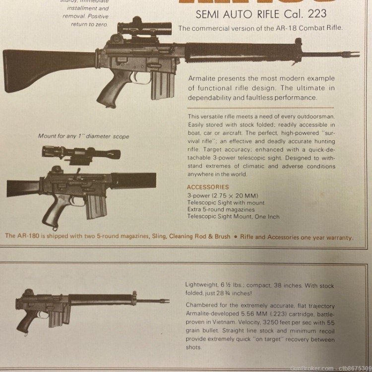 Armalite AR-180 Flyer Poster Advertisement 8.5 X 11 Inches-img-0