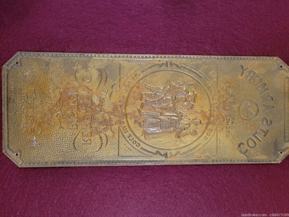 1880's COLT FIREARMS LONDON ARMORY BRASS DOOR PUSH PLATE -img-2