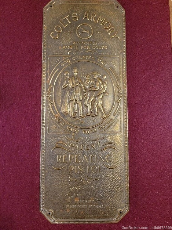 1880's COLT FIREARMS LONDON ARMORY BRASS DOOR PUSH PLATE -img-0