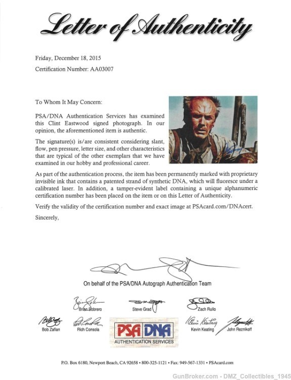 Clint Eastwood Autographed Signed 8x10 Unforgiven Photo PSA COA-img-1