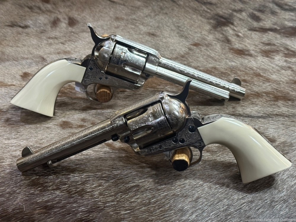 NEW PAIR CONSEC SERIAL NO 1873 CATTLEMAN 45 COLT NICKEL ROOSEVELT IVORY ENG-img-0