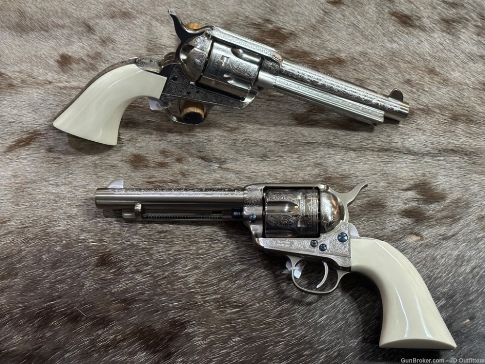 NEW PAIR CONSEC SERIAL NO 1873 CATTLEMAN 45 COLT NICKEL ROOSEVELT IVORY ENG-img-1
