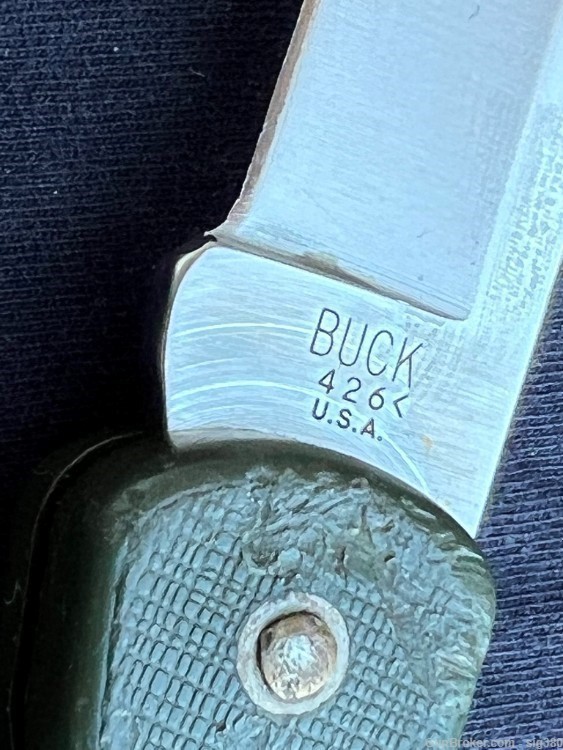 VINTAGE 1986 BUCK 426 BUCKLITE GREEN LOCK BLADE FOLDING KNIFE-img-1