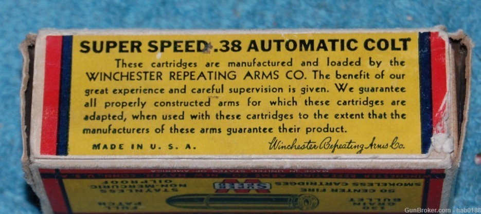 Vintage Partial Box of Winchester Super Speed 38 Automatic Colt 48 Rounds-img-2