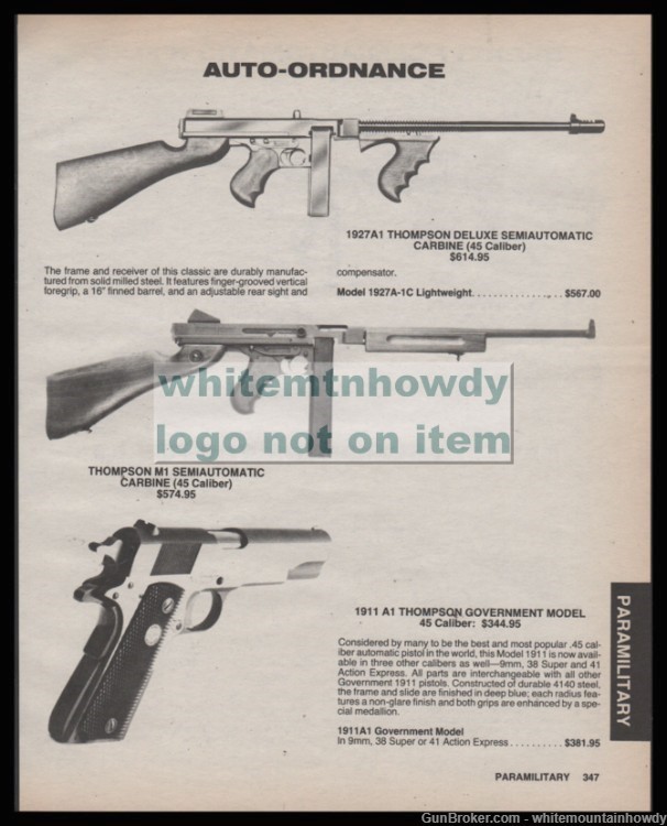 1989 1927A-1 THOMPSON Deluxe & M1 Carbine, 1911 A-1 Conversion PRINT AD-img-0