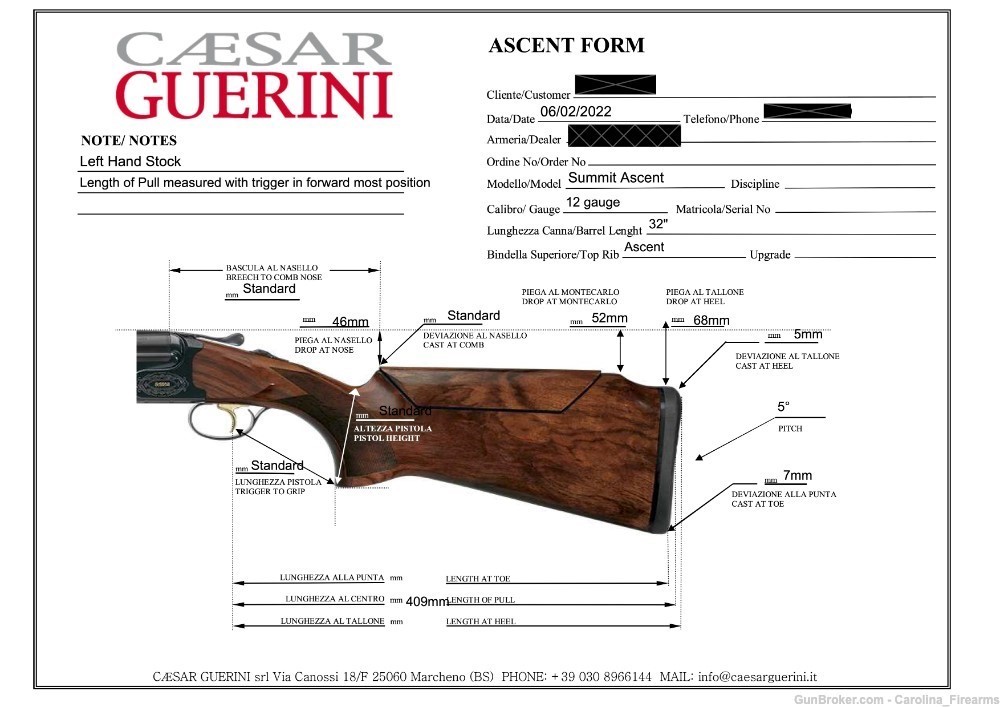 Rare Caesar Guerini Summit Ascent 12ga O/U Left Handed Extended LOP Stock -img-16