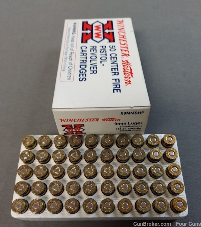 9MM Winchester 9x19 115gr Silvertip Hollow Points Pistol Ammo 50 rounds-img-0