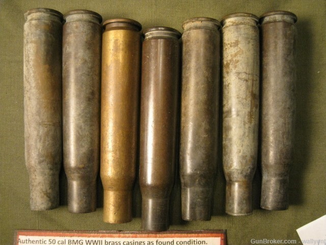 7 WW2 50BMG Brass Casings WWII Different Headstamps 50 Cal BMG B17 B24 #4-img-1