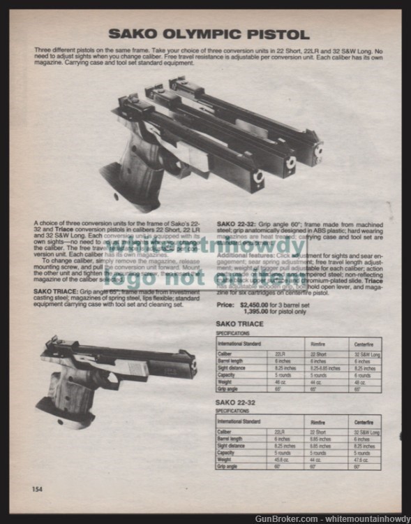1987 SAKO Triac and 22-32 Olympic Pistol PRINT AD w.specs-img-0