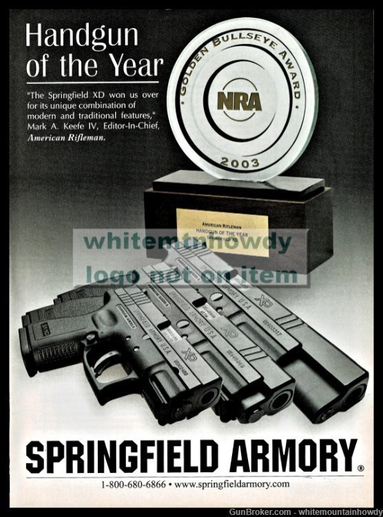 2003 SPRINGFIELD ARMORY XD Pistol Americna Rifleman Handgun of the Year AD-img-0