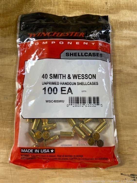 Winchester 40 Smith & Wesson Unprimed Handgun Shellcases Brass Cases-img-0