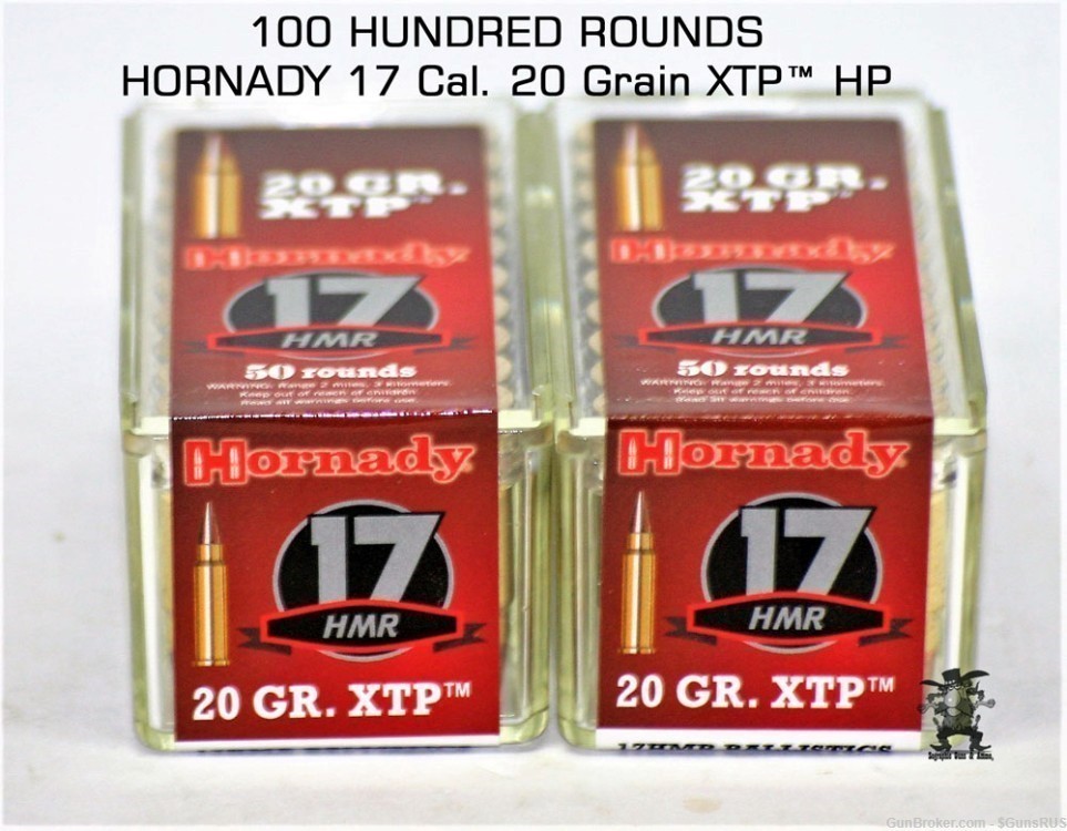 17HMR Hornady 17 HMR Magnum Rimfire 20 gr Hornady XTP JHP 100 Rounds-img-1