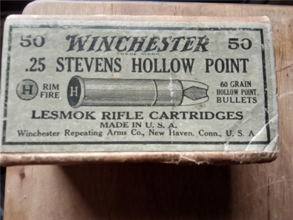 Vintage Winchester  .25 Stevens  rim fire hollow point black powder ammo-img-0