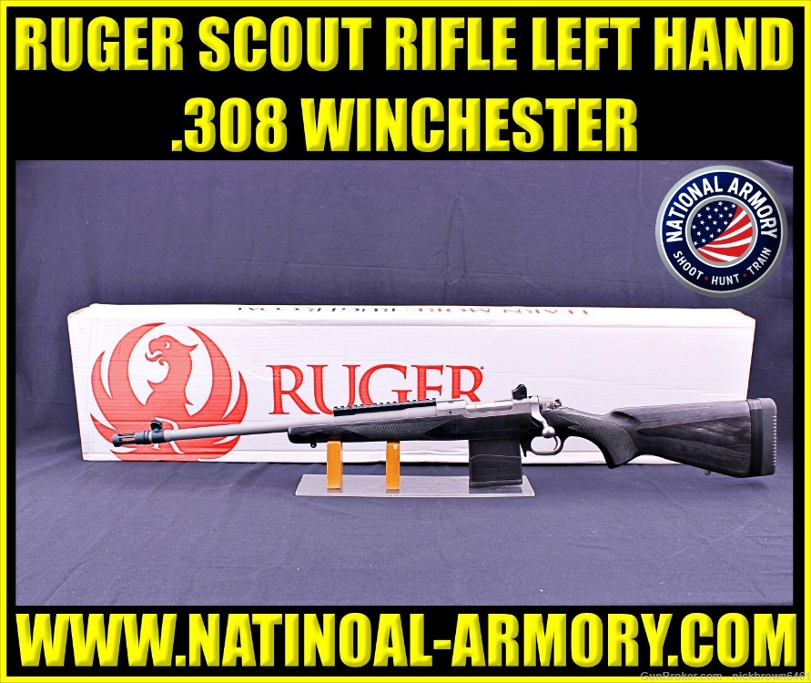 RUGER GUNSITE SCOUT 6821 308WIN 18"BBL BLACK LAMINATE LEFT HAND STAINLESS-img-0