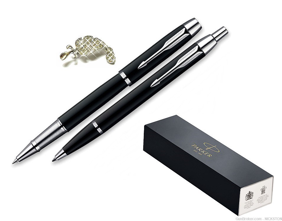 Luxury Black with Chrome Trim IM Ballpoint & Rollerball Pens Set by Parker-img-3