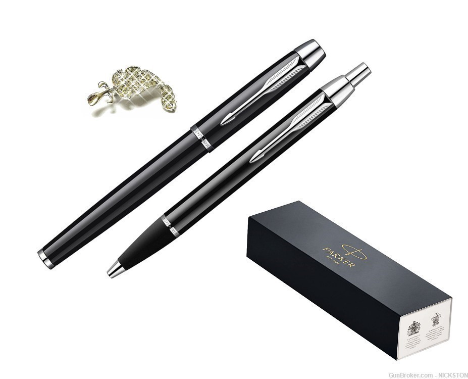 Luxury Black with Chrome Trim IM Ballpoint & Rollerball Pens Set by Parker-img-2