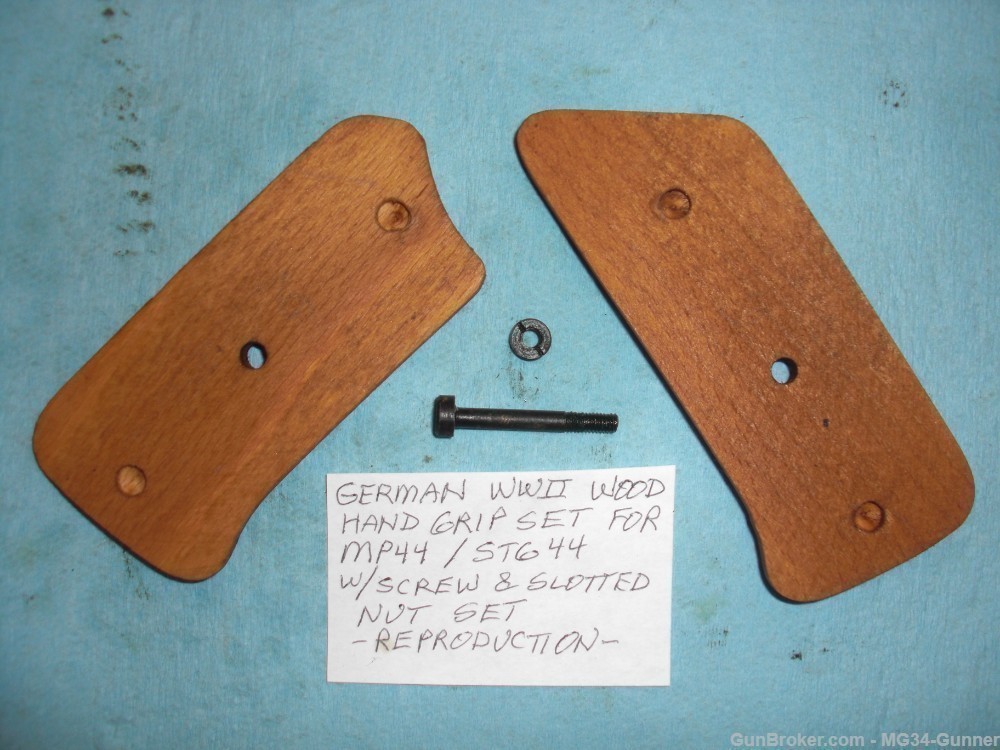German WWII MP44 Trigger Assembly Wood Grips w/ Screw & Nut - Nice Repro-img-3