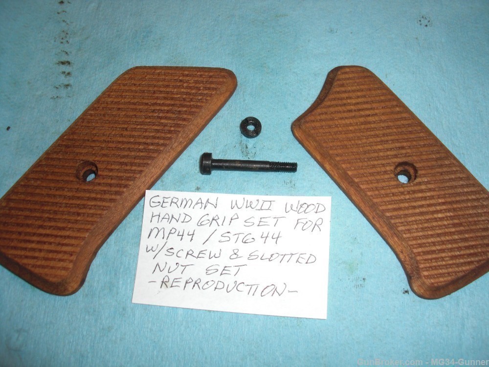 German WWII MP44 Trigger Assembly Wood Grips w/ Screw & Nut - Nice Repro-img-5