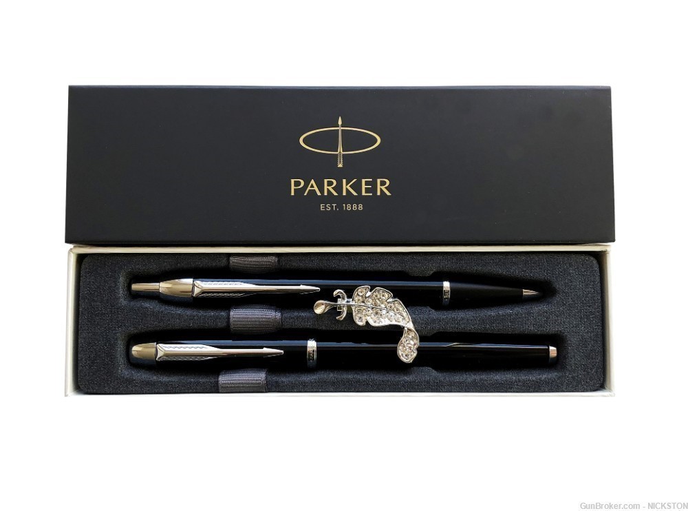 Luxe Set Black with Gold & Chrome Trim Ballpoint Rollerball Pens by Parker-img-2