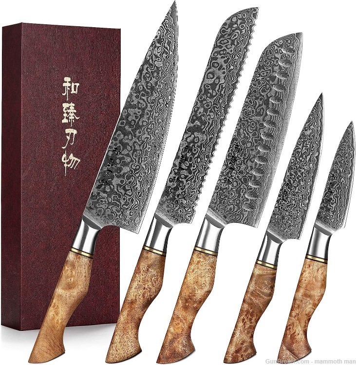 Kitchen knife set VG10 Damascus steel Figured Sycamore handles-img-1