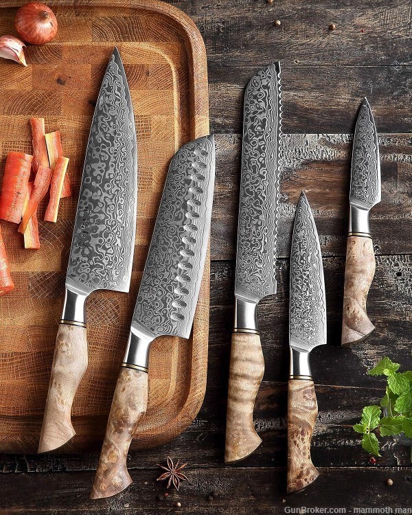 Kitchen knife set VG10 Damascus steel Figured Sycamore handles-img-0