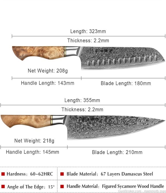 Kitchen knife set VG10 Damascus steel Figured Sycamore handles-img-4