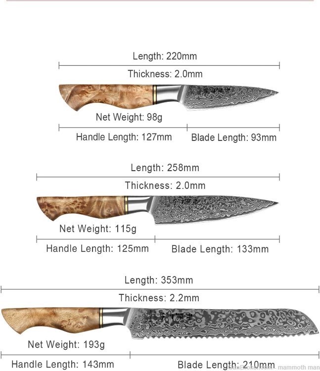 Kitchen knife set VG10 Damascus steel Figured Sycamore handles-img-3