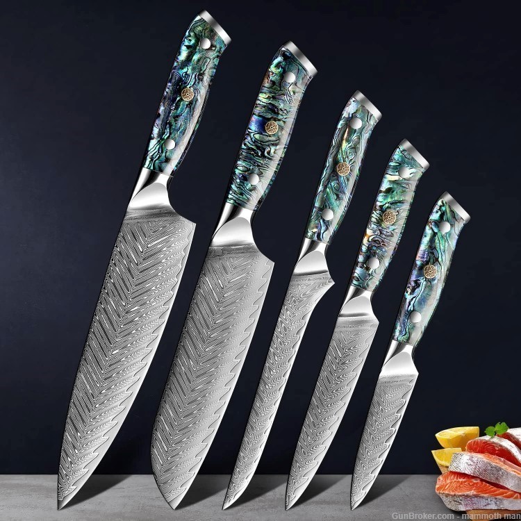 Kitchen knife set VG10 Damascus Abalone shell handles-img-0