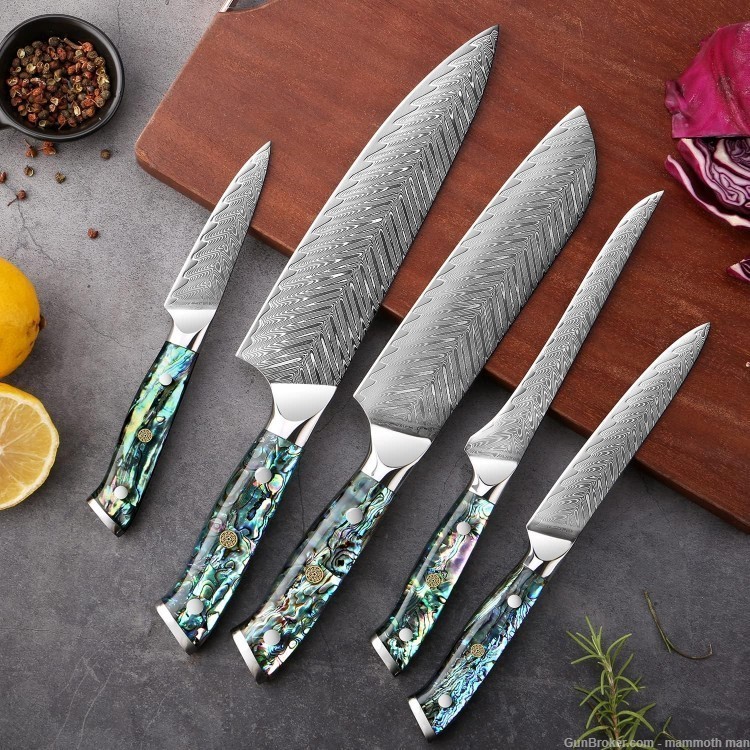 Kitchen knife set VG10 Damascus Abalone shell handles-img-2