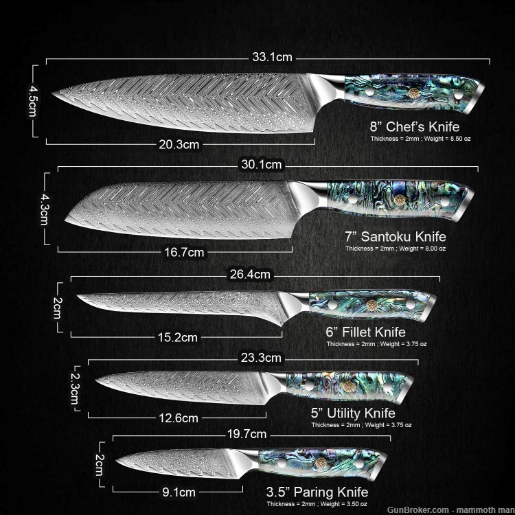 Kitchen knife set VG10 Damascus Abalone shell handles-img-3