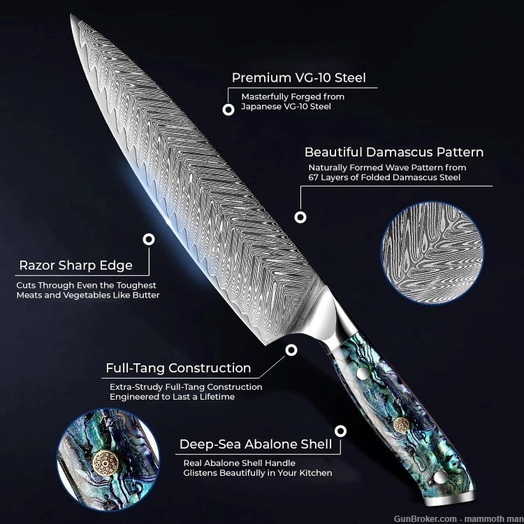 Kitchen knife set VG10 Damascus Abalone shell handles-img-4