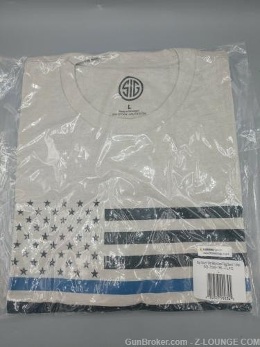  Sig Sauer Distressed Thin Blue Line Flag Sand T-Shirt Size Large L-img-0