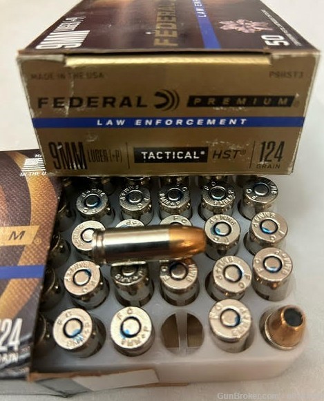 100 rounds Federal Tactical HST 9mm 124 grain +P ammo-img-0