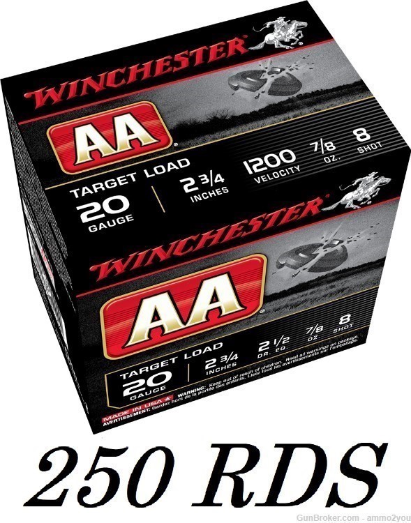 Winchester AA Target Load 20GA 8 Shot 7/8oz 2.5de - AA208-img-0