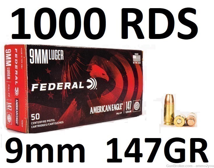 1000 Federal 9mm 147gr AE9FP - American Eagle FMJ Brass Case Luger-img-0