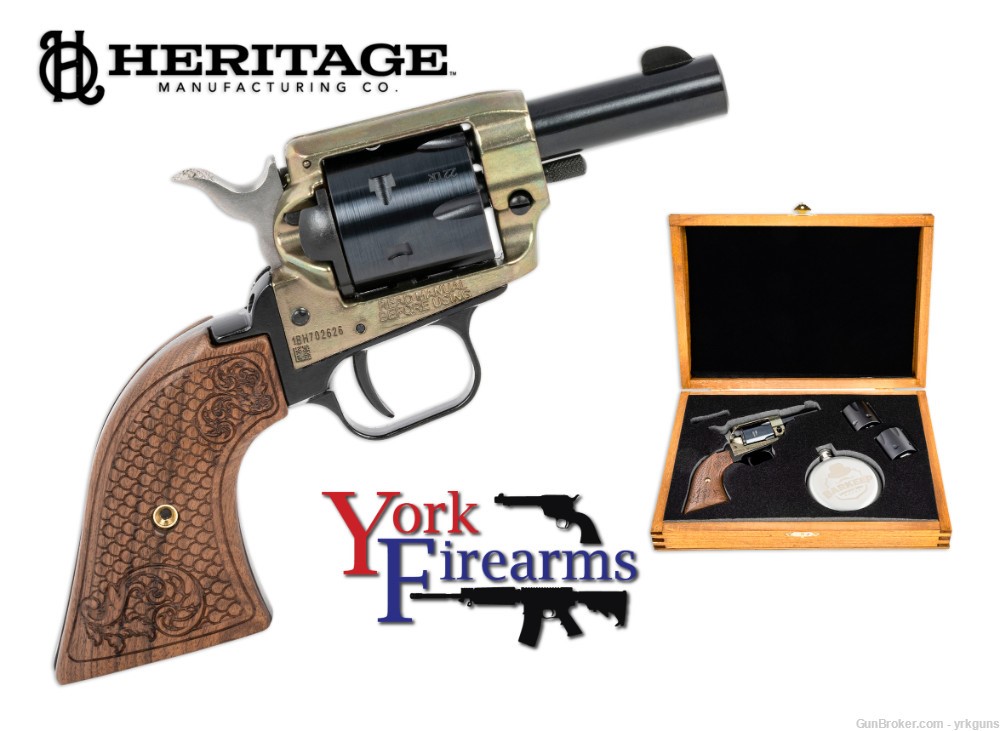 Heritage Barkeep 22LR 2" Revolver + Shot Glass/Flask Box Set NEW BK22CH2KIT-img-0
