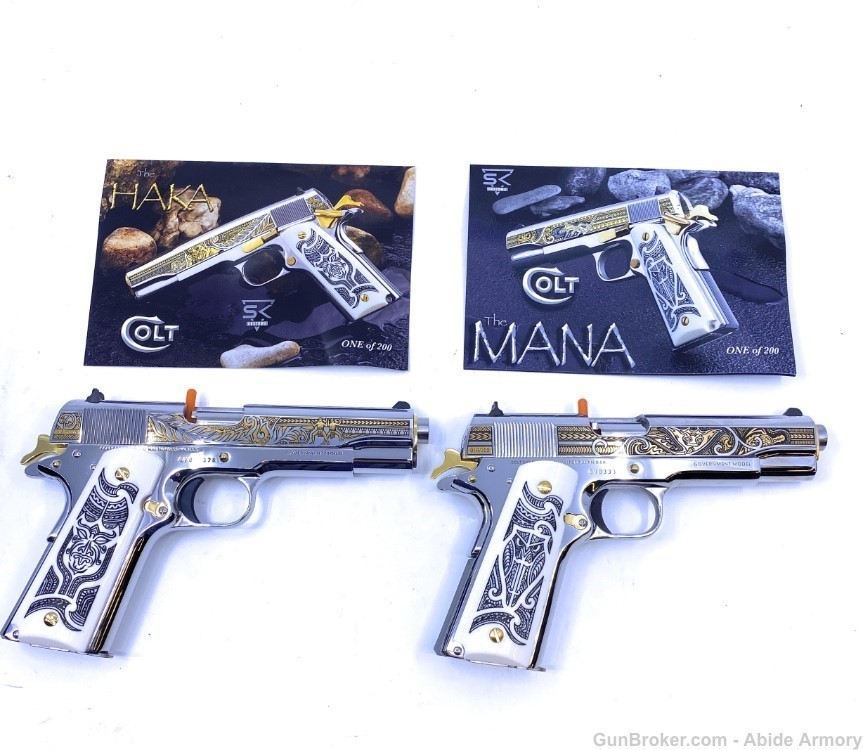 Colt 1911 Mana Haka Stainless Matching Set #18 38 Super 1 Of 200 Limited Ed-img-3