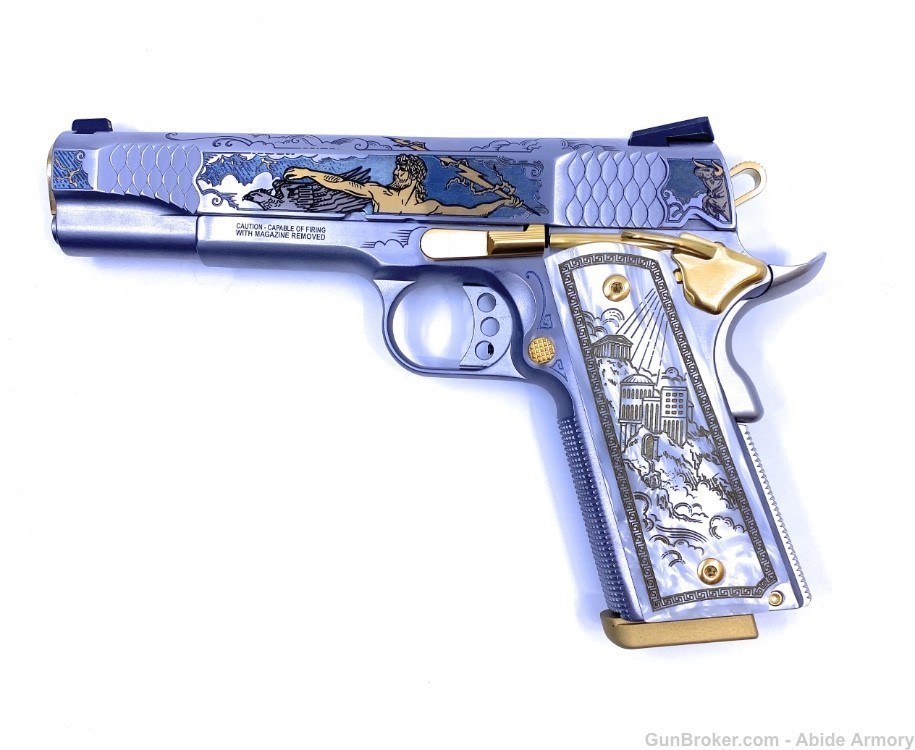 Smith & Wesson 1911 E-Series 45 acp Engraved Gold Zeus SK Arms Low #18-img-2