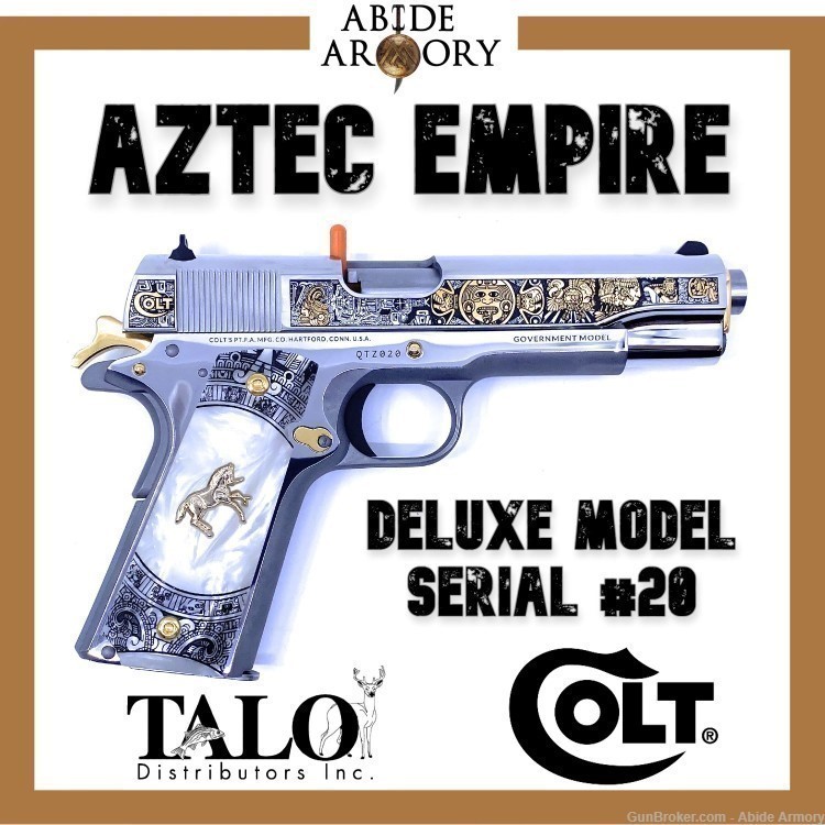Colt 1911 38 Super TALO Deluxe Stainless Aztec Empire #20 O1911C-SS38QTZE-img-0