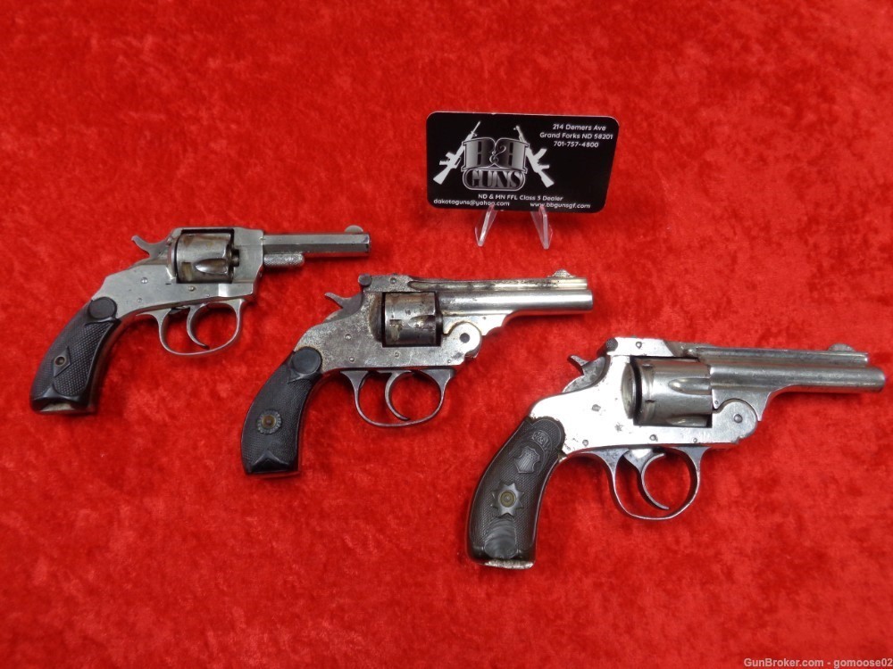 3 Revolver LOT Forehand Chicago Arms Hopkins Allen 32 S&W Nickel Top Break -img-0