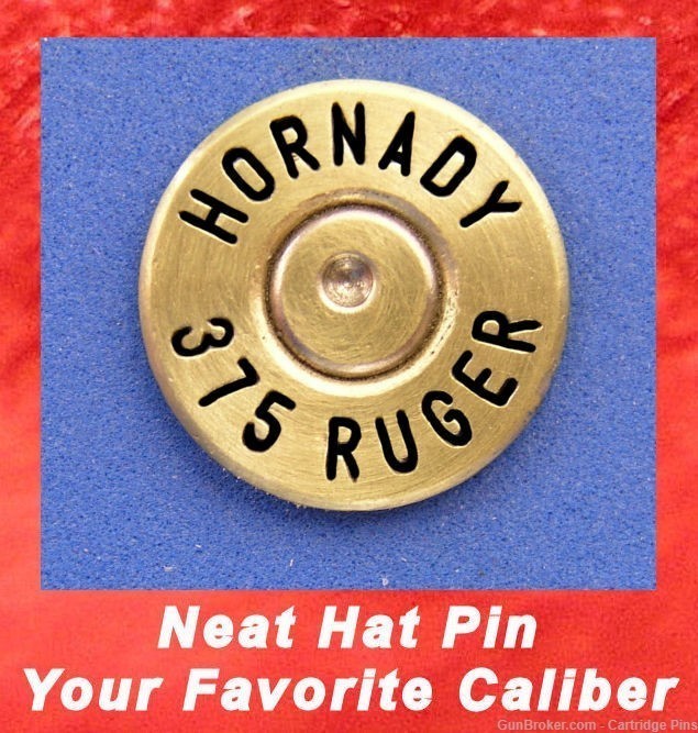 HORNADY 375 RUGER Brass  Cartridge Hat Pin  Tie Tac  Ammo Bullet-img-0