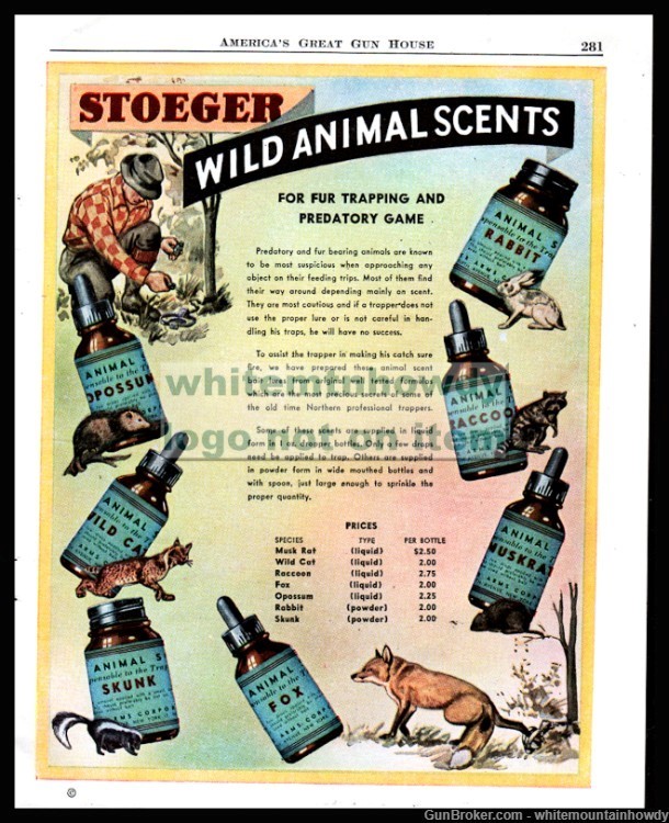 1952 STOEGER Wild Animal Scents Original PRINT AD-img-0