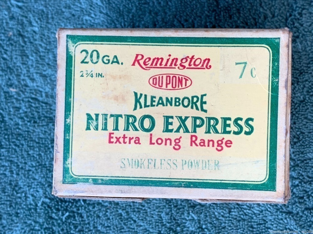 VINTAGE REMINGTON KLEANBORE NITRO EXPRESS 20GA SHOT SHELLS IN FULL BOX-img-4