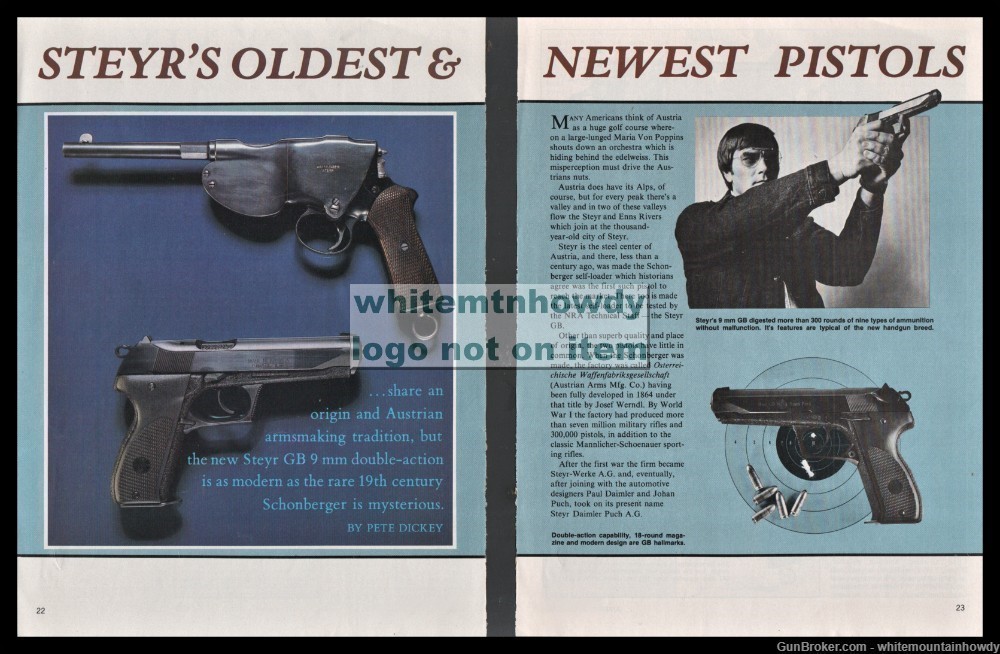 1983 STEYR Oldest & Newest Pistol s Original 5-page Article by Pete Dickey-img-0
