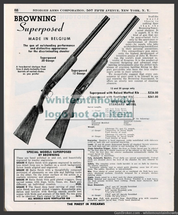 1952 BROWNING Superposed 12 & 20 gauge Shotgun Made in Belgium PRINT AD-img-0