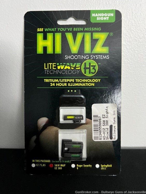 HiViz Litewave H3 Tritium/Litepipe fits S&W M&P Shield 380EZ Models -img-0