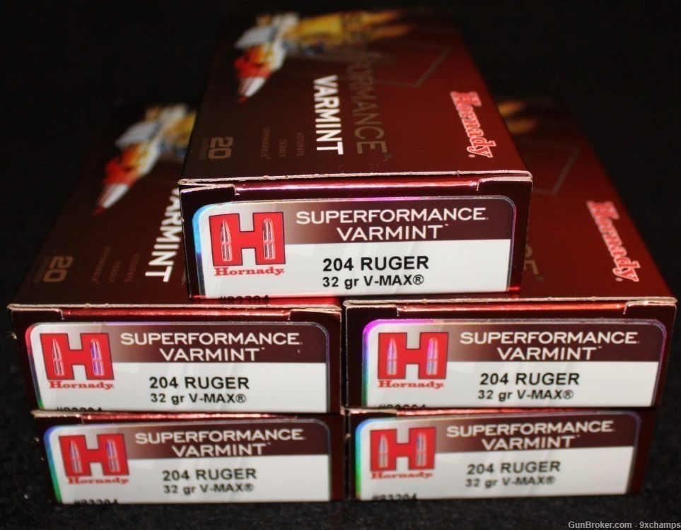 100 Rounds Hornady 204 Ruger 32 Grain v-max -img-0